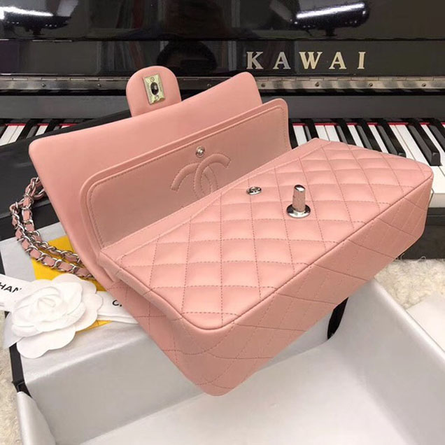 Chanel Classic original Sheepskin Leather Shoulder Bag A1112 pink silver chain