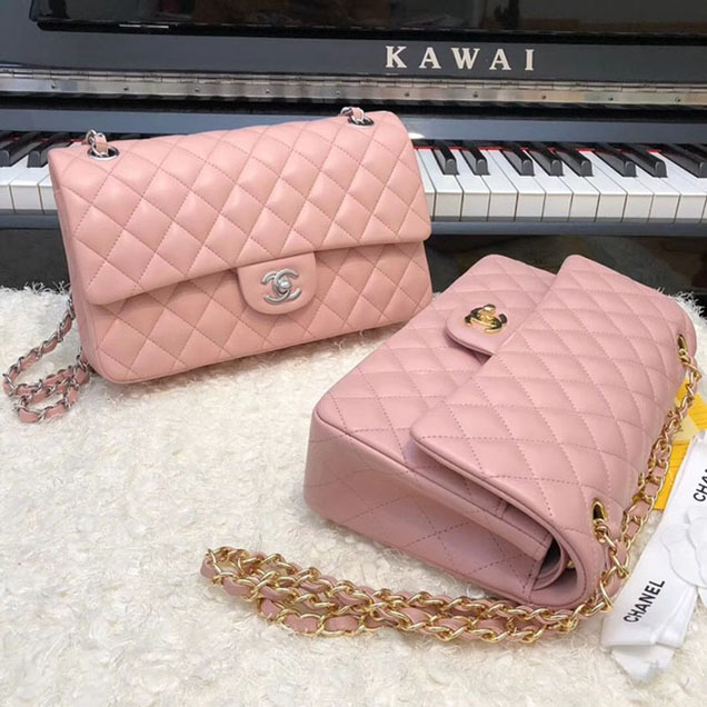 Chanel Flap Shoulder Bag Original sheepskin Leather A1112 Cherry Pink gold chain