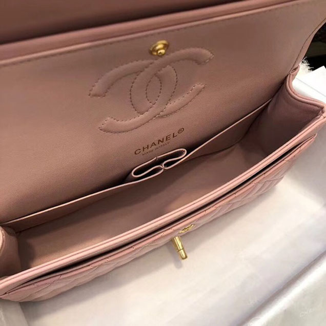 Chanel Flap Shoulder Bag Original sheepskin Leather A1112 Cherry Pink gold chain