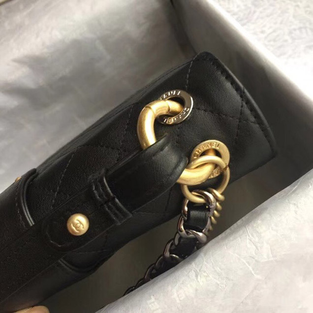 Chanel Flap Bag Calfskin Ruthenium-Finish & Gold-Tone Metal A57578 Black