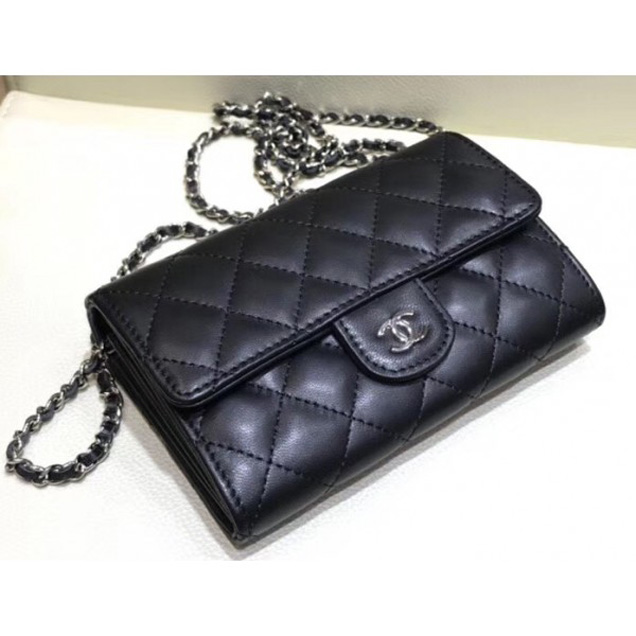 Chanel Classic Clutch with Chain WOC Bag A84512 Lambskin Black/Silver 2018