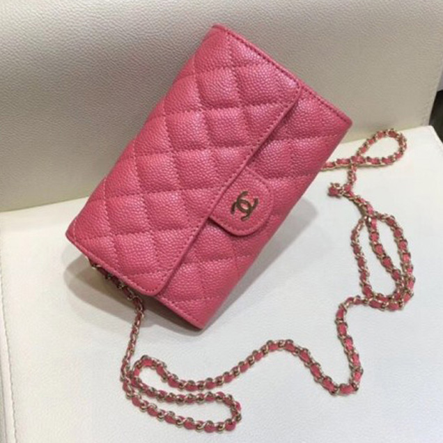 Chanel Classic Clutch with Chain WOC Bag A84512 Grained Calfskin Pink/Gold 2018