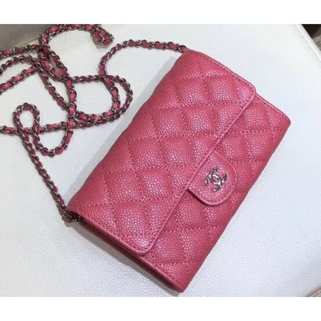 Chanel Classic Clutch with Chain WOC Bag A84512 Grained Calfskin Pink/Silver 2018