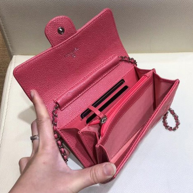 Chanel Classic Clutch with Chain WOC Bag A84512 Grained Calfskin Pink/Silver 2018