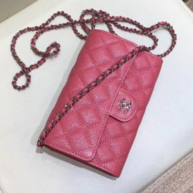 Chanel Classic Clutch with Chain WOC Bag A84512 Grained Calfskin Pink/Silver 2018