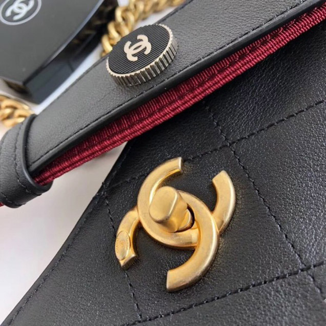 Chanel Button Up Hobo Bag A57573/A57576 Black/Burgundy 2018