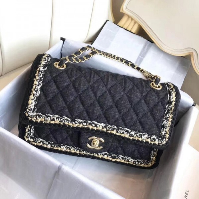 Chanel Denim/Braid Classic Medium Flap Bag Black A57698 2018 Collection