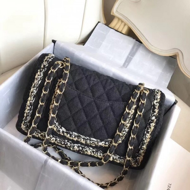 Chanel Denim/Braid Classic Medium Flap Bag Black A57698 2018 Collection
