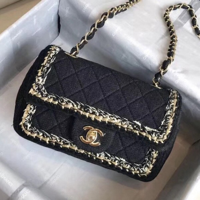 Chanel Denim/Braid Classic Mini Flap Bag Black A69900 2018 Collection