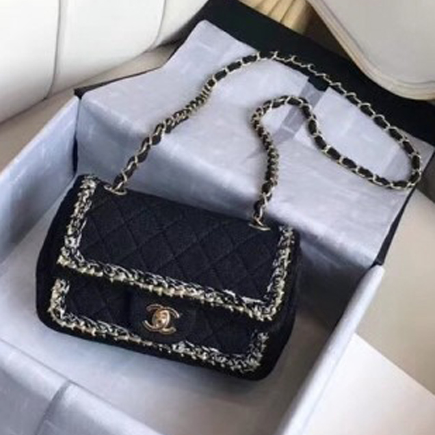 Chanel Denim/Braid Classic Mini Flap Bag Black A69900 2018 Collection