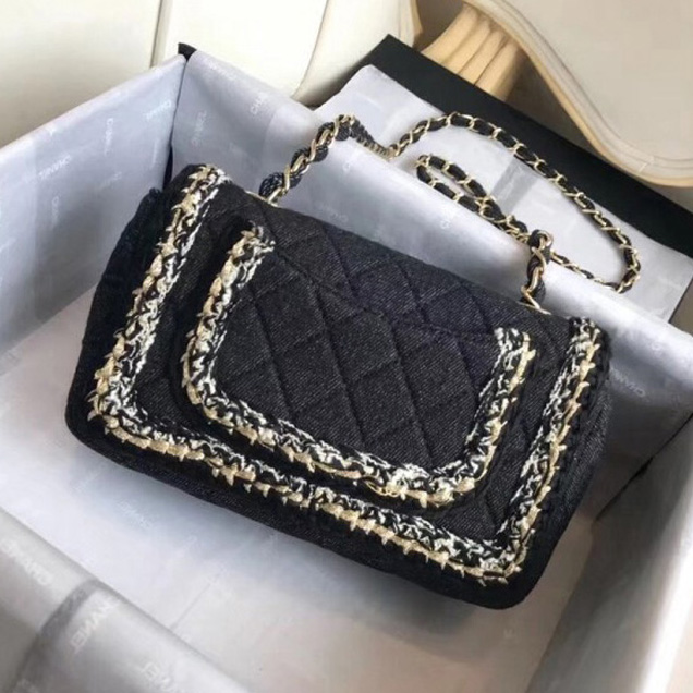 Chanel Denim/Braid Classic Mini Flap Bag Black A69900 2018 Collection