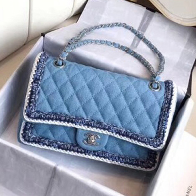 Chanel Denim/Braid Classic Medium Flap Bag Light Blue A57698 2018 Collection