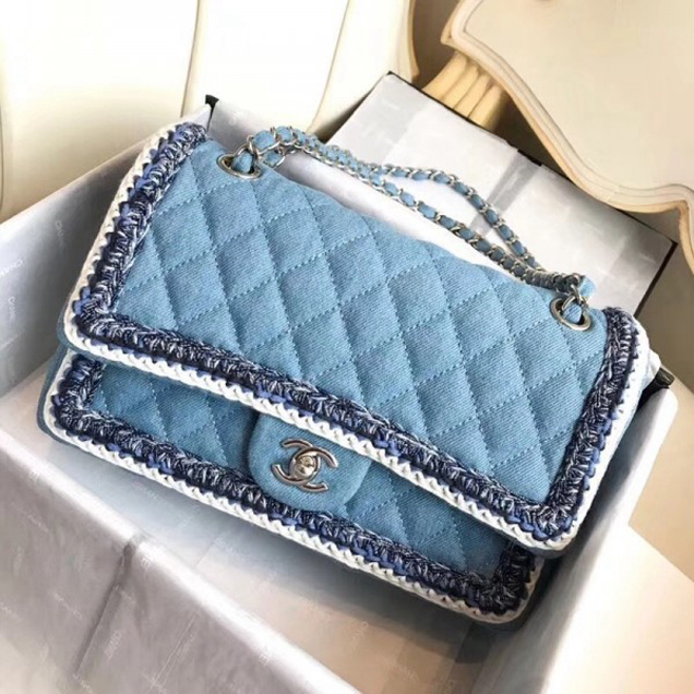 Chanel Denim/Braid Classic Medium Flap Bag Light Blue A57698 2018 Collection