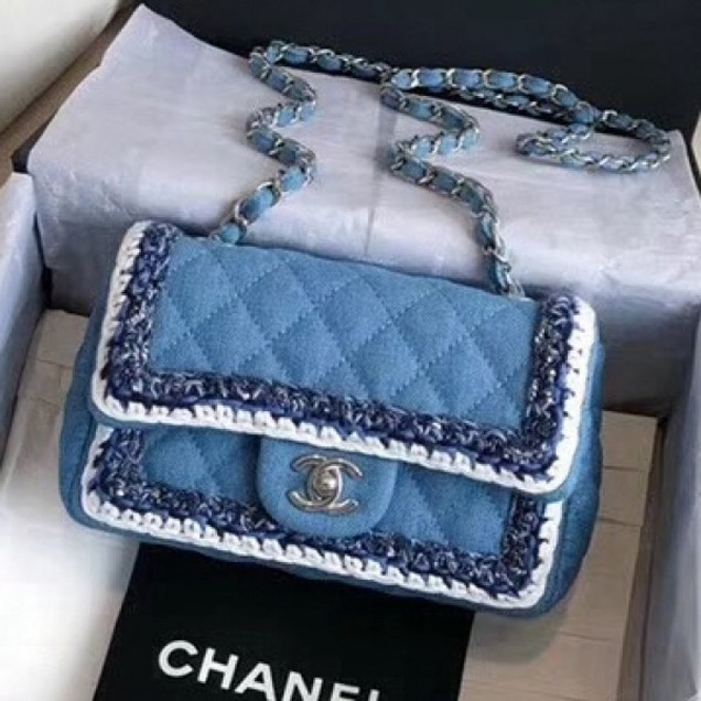 Chanel Denim/Braid Classic Mini Flap Bag Light Blue A69900 2018 Collection