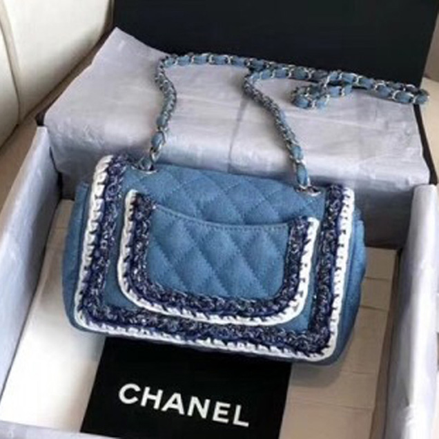 Chanel Denim/Braid Classic Mini Flap Bag Light Blue A69900 2018 Collection