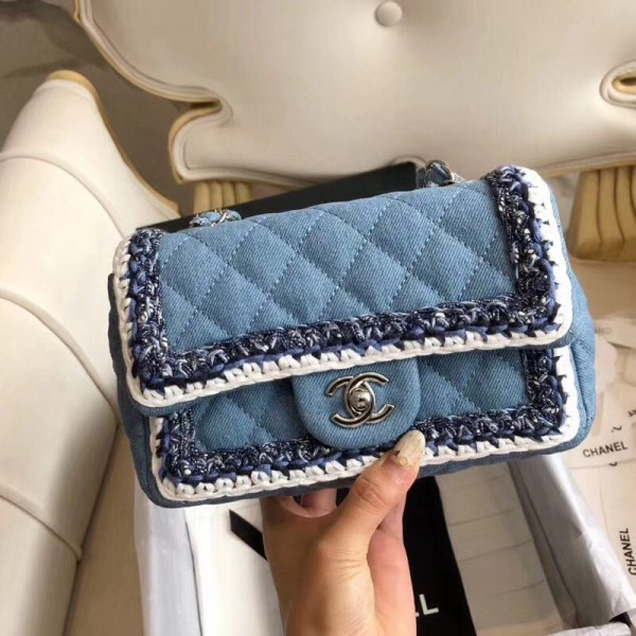 Chanel Denim/Braid Classic Mini Flap Bag Light Blue A69900 2018 Collection