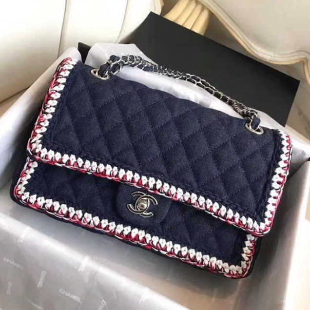 Chanel Denim/Braid Classic Medium Flap Bag Navy Blue A57698 2018 Collection