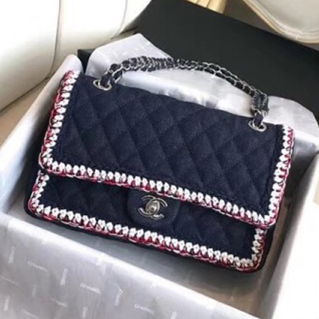 Chanel Denim/Braid Classic Medium Flap Bag Navy Blue A57698 2018 Collection