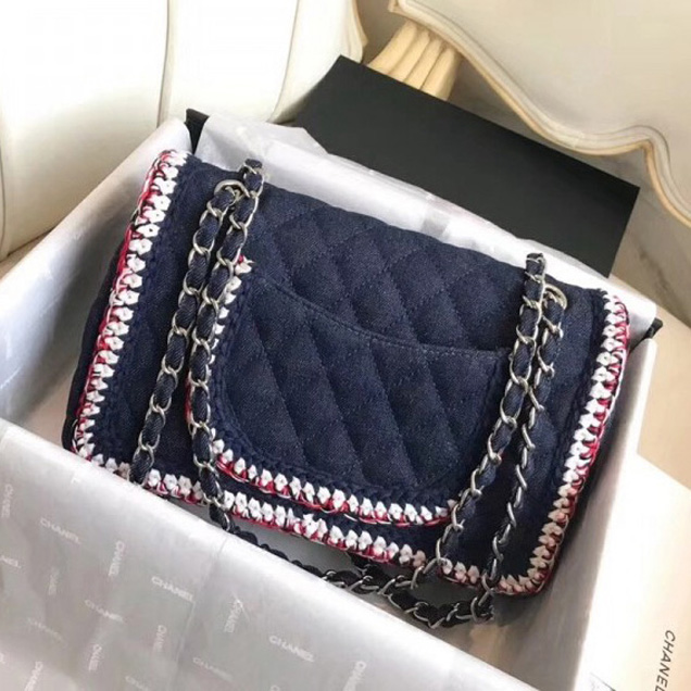 Chanel Denim/Braid Classic Medium Flap Bag Navy Blue A57698 2018 Collection