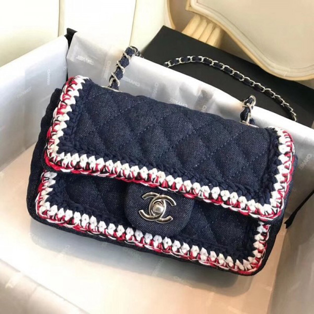 Chanel Denim/Braid Classic Mini Flap Bag Navy Blue A69900 2018 Collection