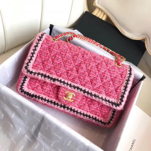 Chanel Tweed/Braid Classic Medium Flap Bag Rosy A57698 2018 Collection