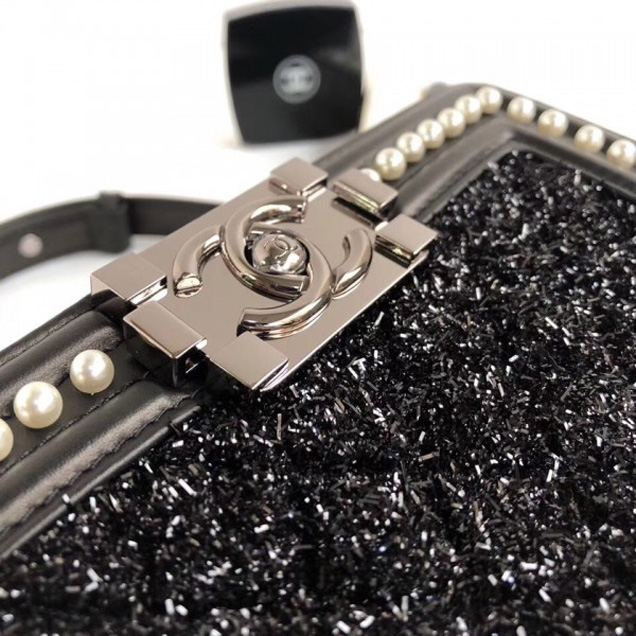 Chanel Tweed Pearls Small Boy Flap Bag Black 2018