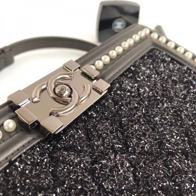 Chanel Tweed Pearls Medium Boy Flap Bag Black 2018