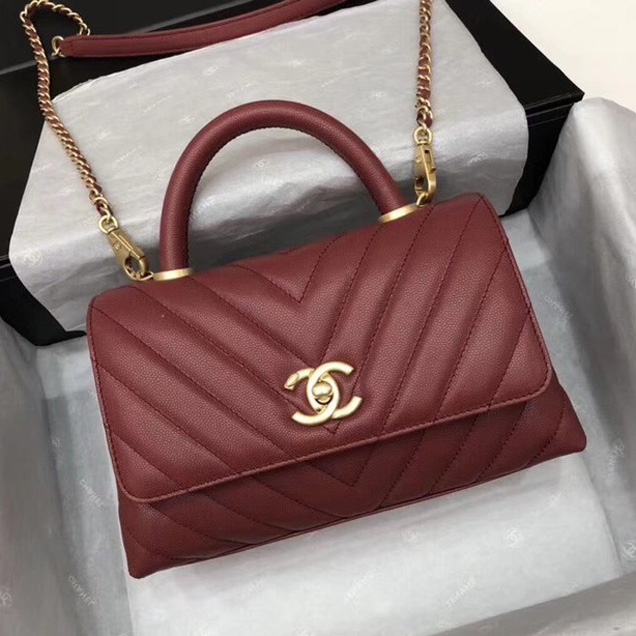 Chanel Small Flap Bag with Top Handle A92990 Wine