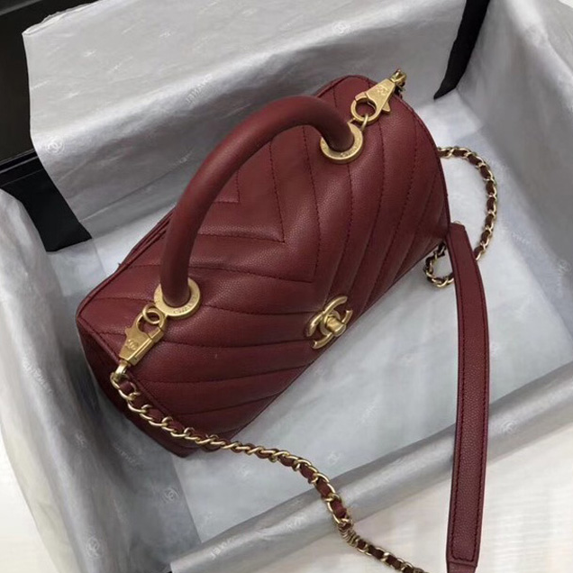 Chanel Small Flap Bag with Top Handle A92990 Wine