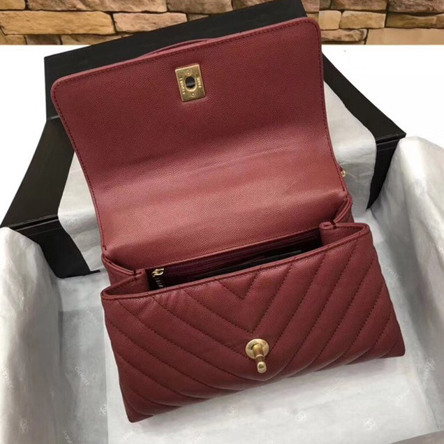 Chanel Small Flap Bag with Top Handle A92990 Wine
