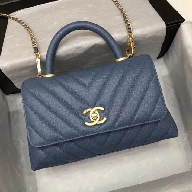 Chanel Small Flap Bag with Top Handle A92990 dark blue