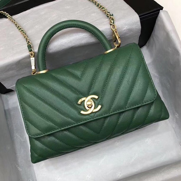 Chanel Small Flap Bag with Top Handle A92990 green