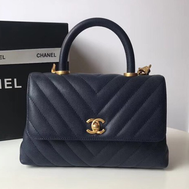 Chanel Small Flap Bag with Top Handle A92991 Dark blue
