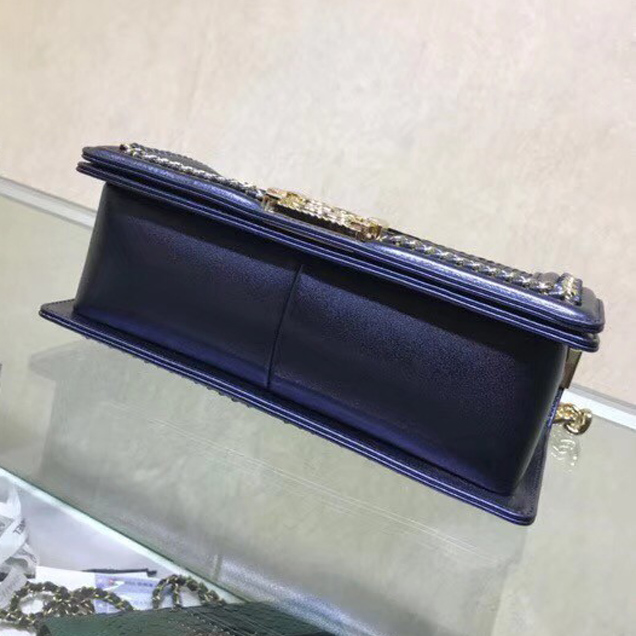 BOY CHANEL Flap Bag with Handle Python & Ruthenium-Finish Metal A94804 blue