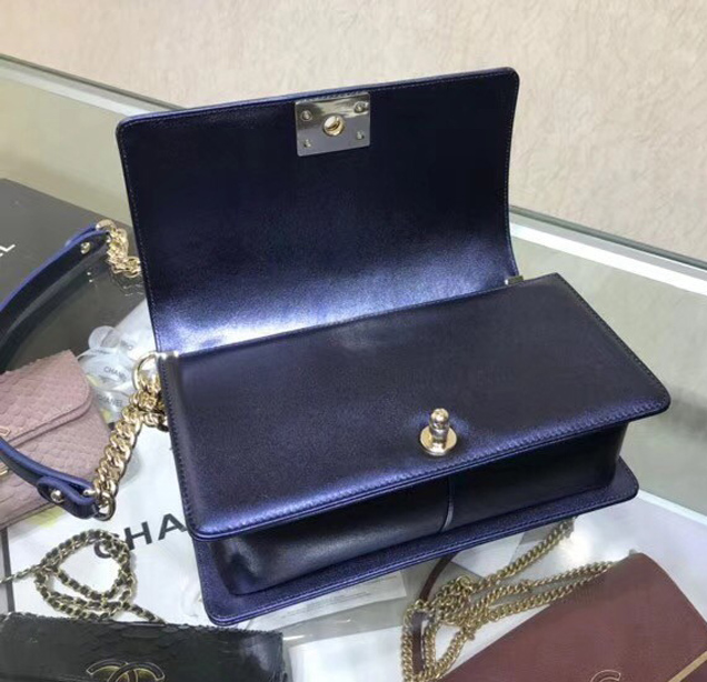 BOY CHANEL Flap Bag with Handle Python & Ruthenium-Finish Metal A94804 blue
