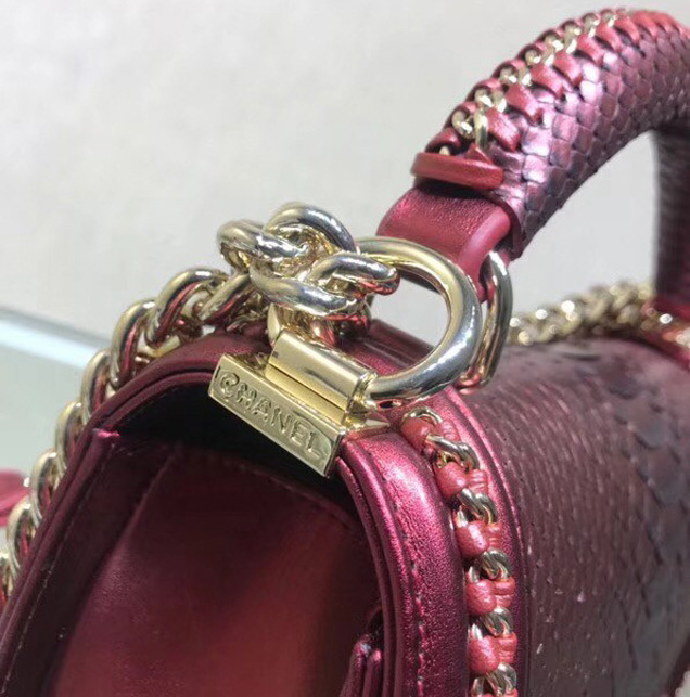 BOY CHANEL Flap Bag with Handle Python & Ruthenium-Finish Metal A94804 rose