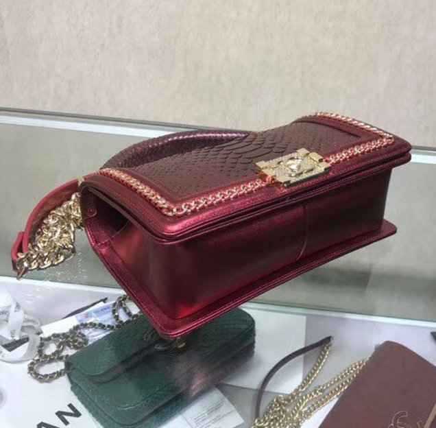 BOY CHANEL Flap Bag with Handle Python & Ruthenium-Finish Metal A94804 rose