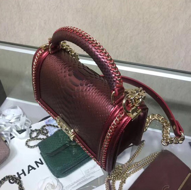 BOY CHANEL Flap Bag with Handle Python & Ruthenium-Finish Metal A94804 rose