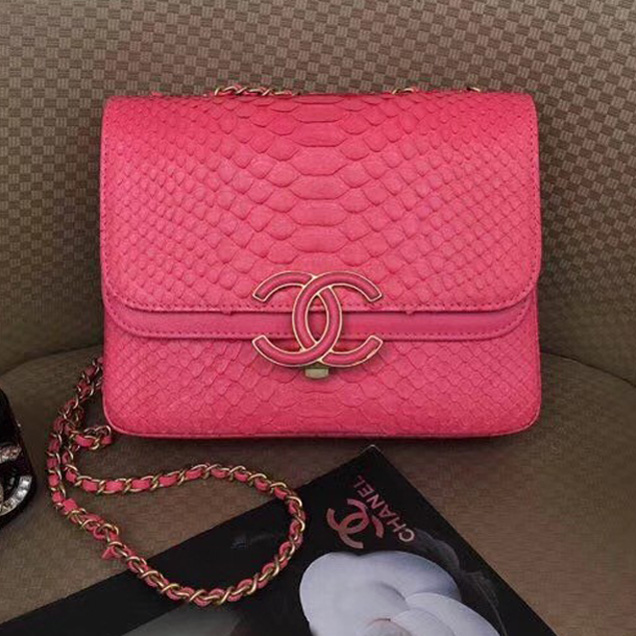 Chanel Original Flap Bag Python Lambskin Gold-Tone Metal A57277 Rose
