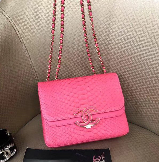 Chanel Original Flap Bag Python Lambskin Gold-Tone Metal A57277 Rose