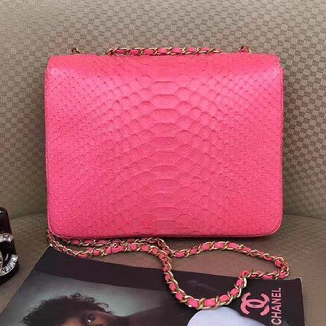 Chanel Original Flap Bag Python Lambskin Gold-Tone Metal A57277 Rose