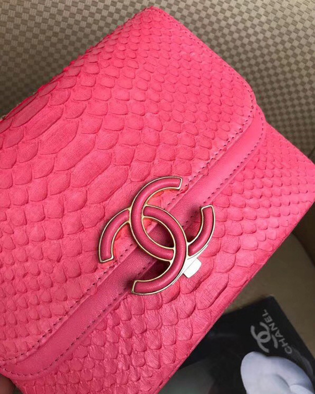 Chanel Original Flap Bag Python Lambskin Gold-Tone Metal A57277 Rose