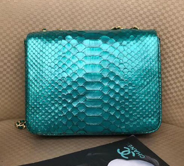 Chanel Original Flap Bag Python Lambskin Gold-Tone Metal A57277 Green