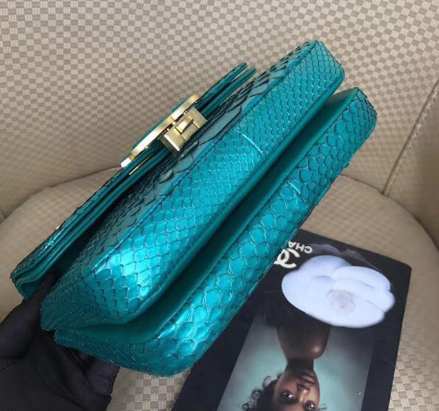 Chanel Original Flap Bag Python Lambskin Gold-Tone Metal A57277 Green