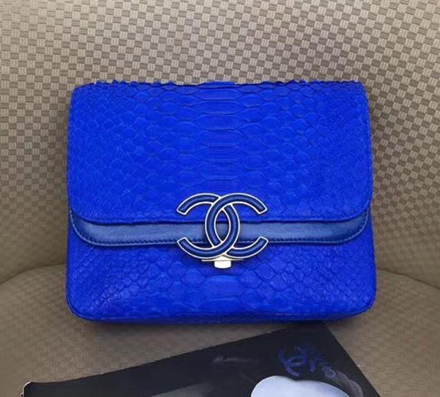 Chanel Original Flap Bag Python Lambskin Gold-Tone Metal A57277 Blue