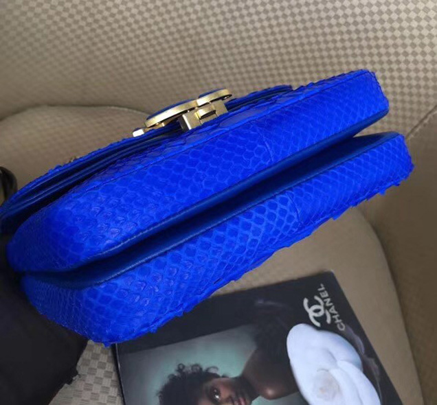 Chanel Original Flap Bag Python Lambskin Gold-Tone Metal A57277 Blue
