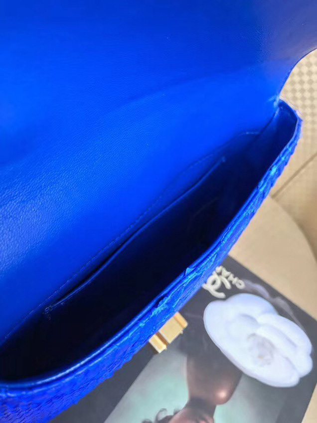 Chanel Original Flap Bag Python Lambskin Gold-Tone Metal A57277 Blue
