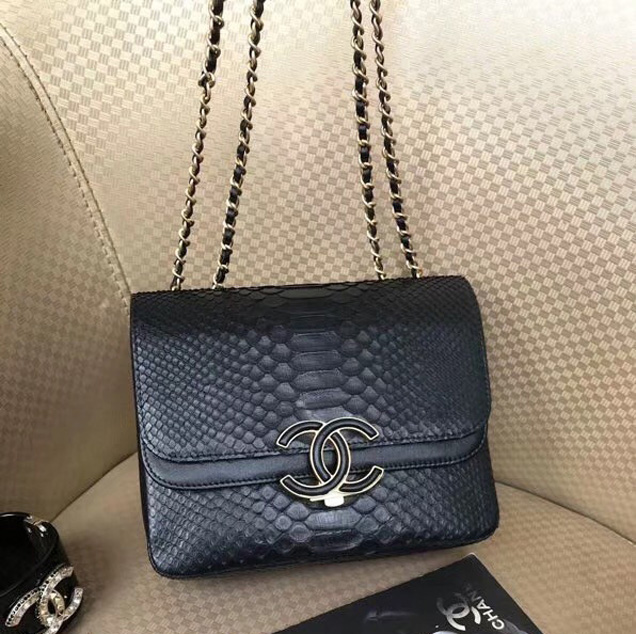 Chanel Original Flap Bag Python Lambskin Gold-Tone Metal A57277 Black