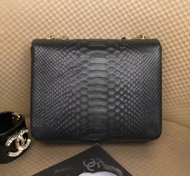 Chanel Original Flap Bag Python Lambskin Gold-Tone Metal A57277 Black