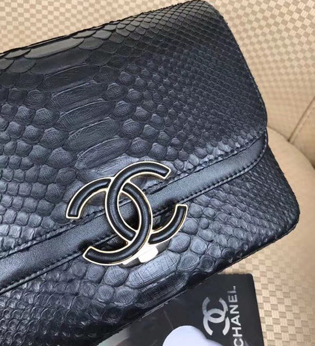 Chanel Original Flap Bag Python Lambskin Gold-Tone Metal A57277 Black